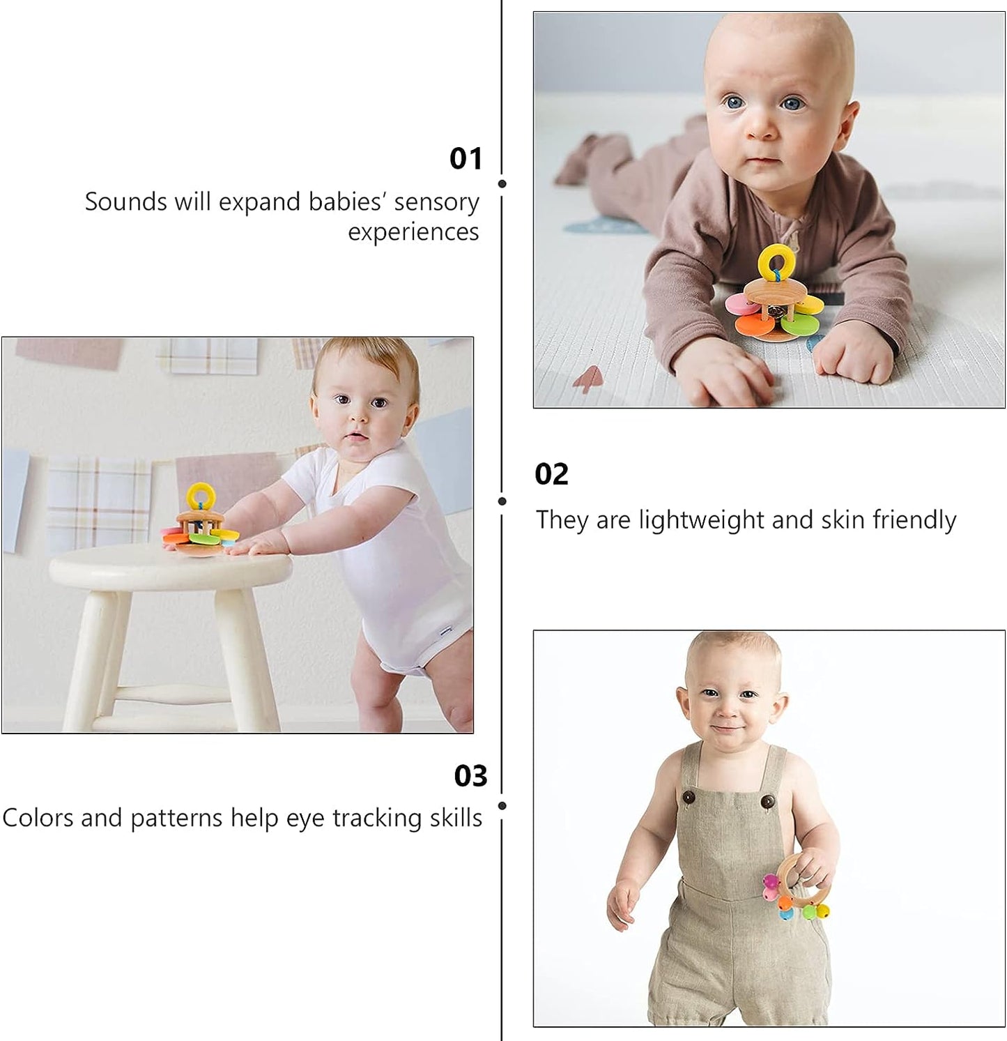 Rattlejoy | Stimuleer Zintuigen En Grip - Montessori Houten Rammelaars