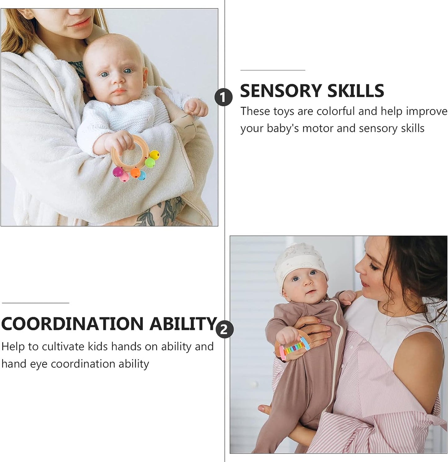 Rattlejoy | Stimuleer Zintuigen En Grip - Montessori Houten Rammelaars