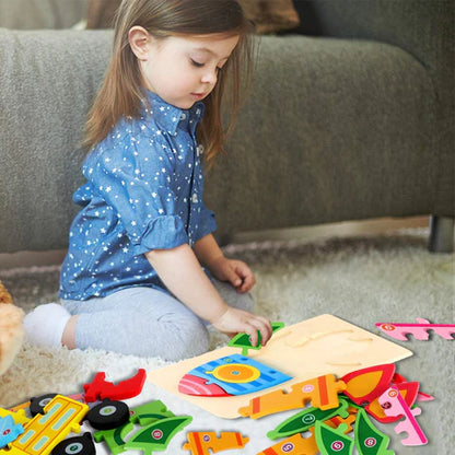 Racermatch | Vormen En Voertuigen - Houten Montessori Puzzel