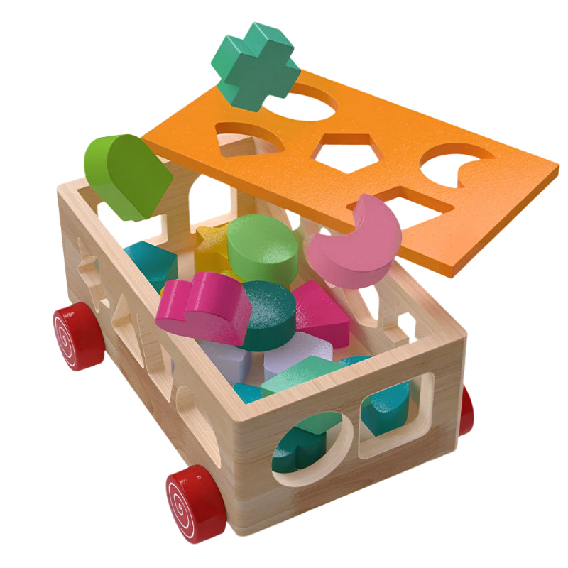 Sorticart | Kleuren En Vormen Ontdekken - Houten Blokkenwagen