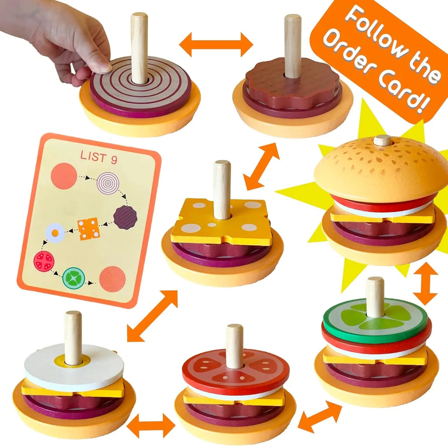 Stacksnack | Bouw Je Eigen Burger - Houten Stapelspeelgoed