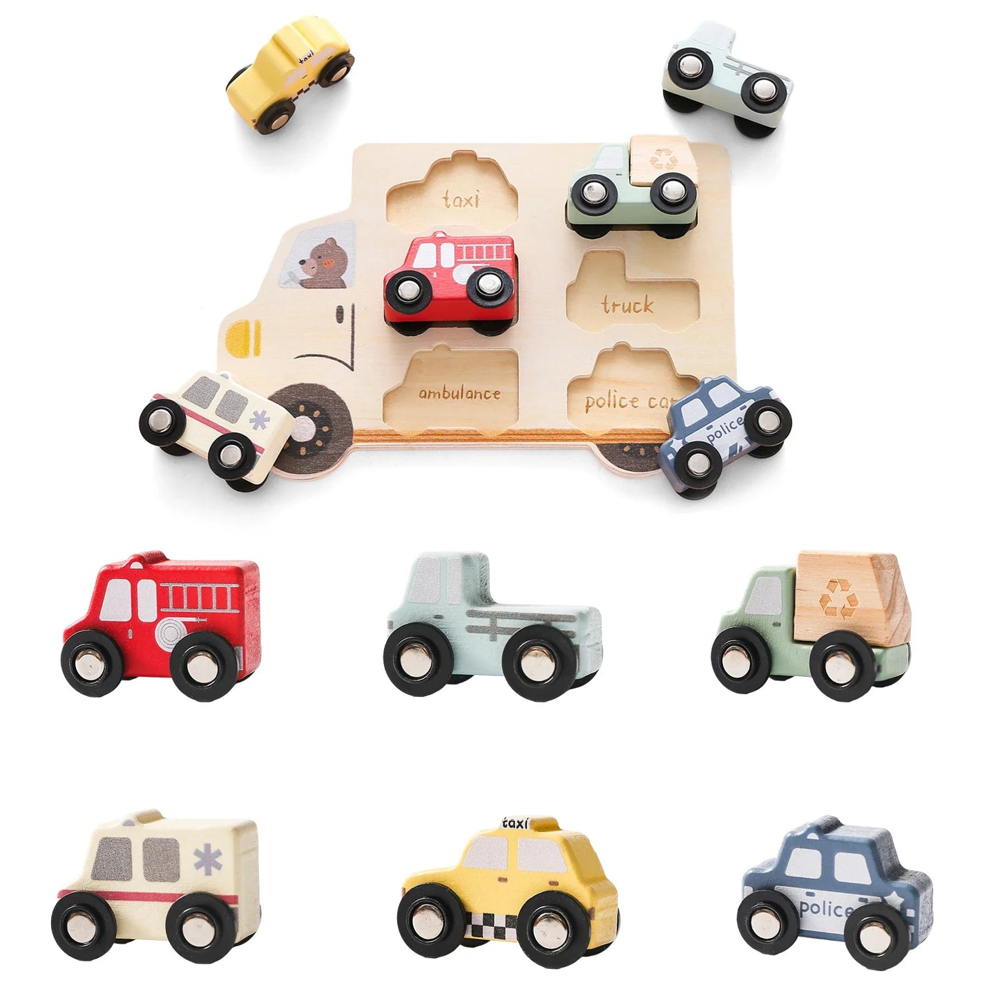 Puzzlecars | Ontdek En Leer Met Puzzelstukken - Houten Puzzel