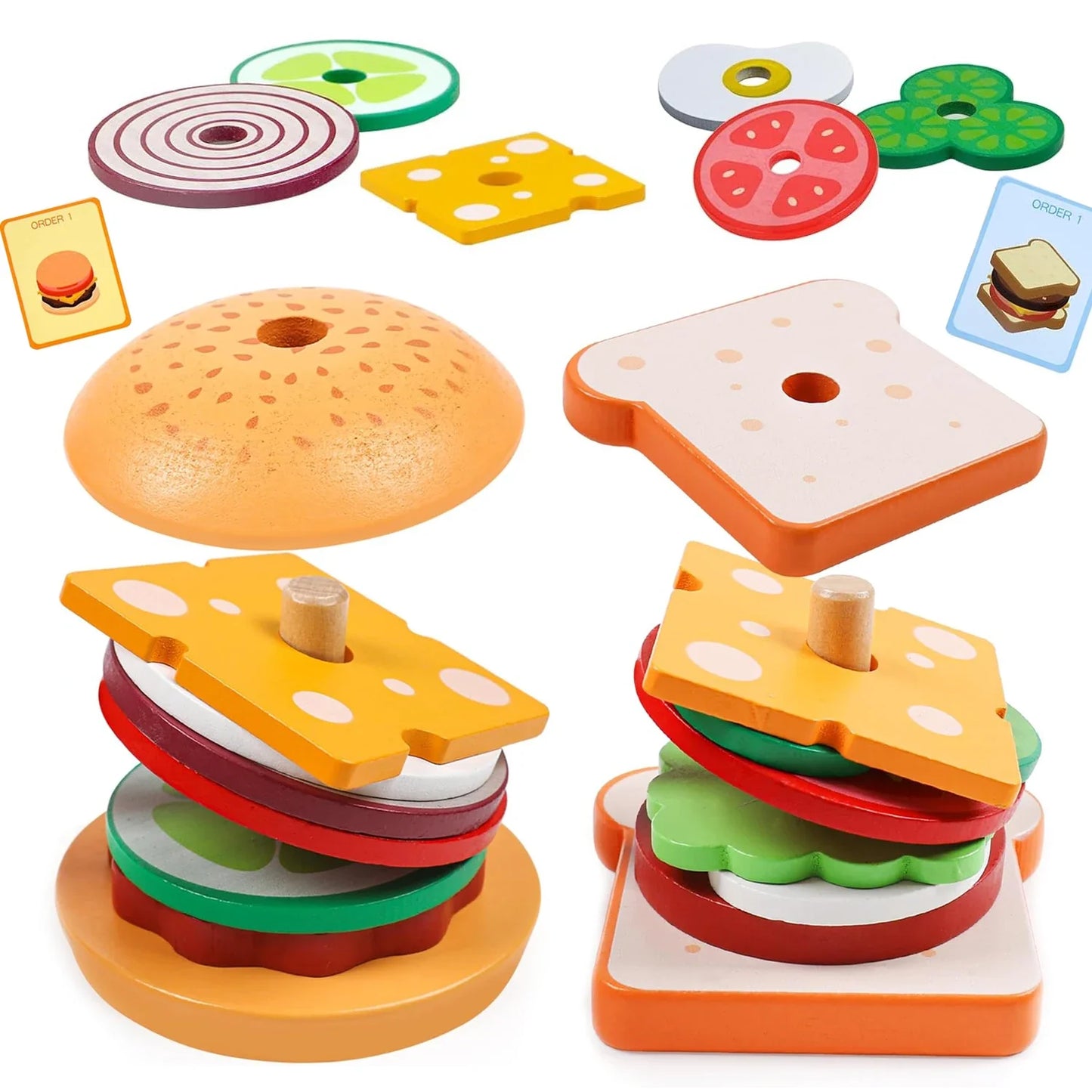 Stacksnack | Bouw Je Eigen Burger - Houten Stapelspeelgoed