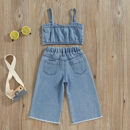 Littlelooks | Denim Met Vrolijke Vlinders - Meisjes Zomersetje