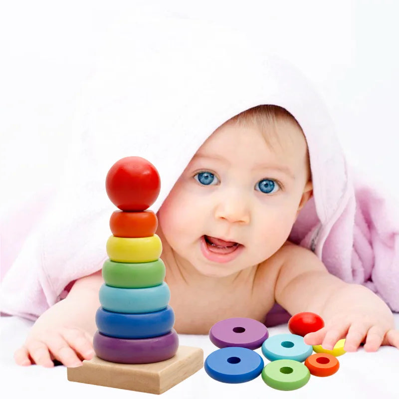 RainbowTops | Vorm & kleur ontdekken - Houten stapeltoren