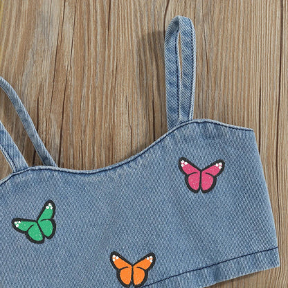 Littlelooks | Denim Met Vrolijke Vlinders - Meisjes Zomersetje