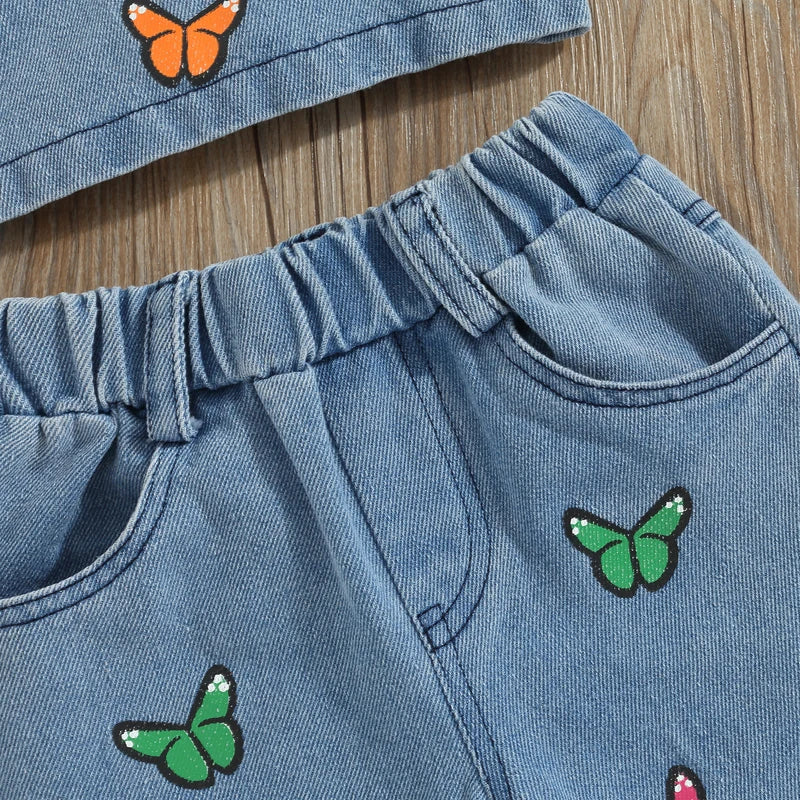 Littlelooks | Denim Met Vrolijke Vlinders - Meisjes Zomersetje