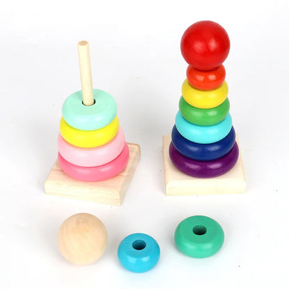 RainbowTops | Vorm & kleur ontdekken - Houten stapeltoren
