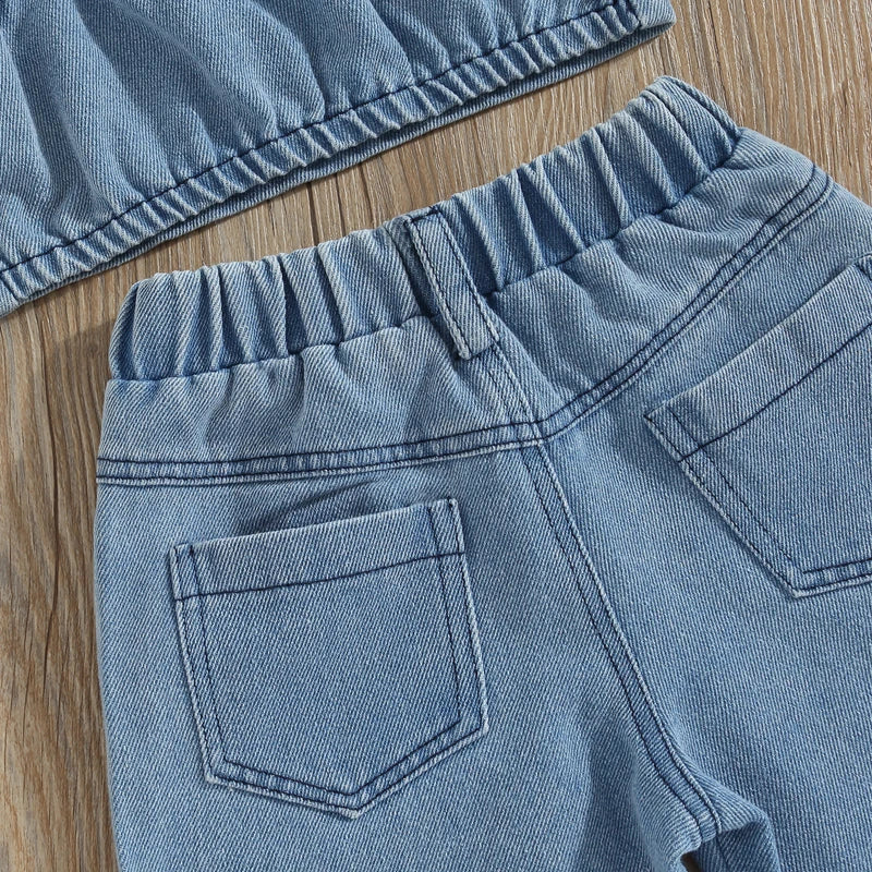 Littlelooks | Denim Met Vrolijke Vlinders - Meisjes Zomersetje