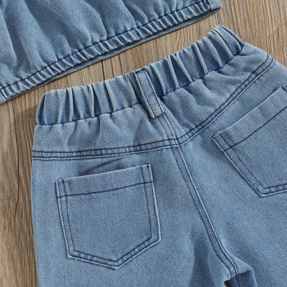Littlelooks | Denim Met Vrolijke Vlinders - Meisjes Zomersetje